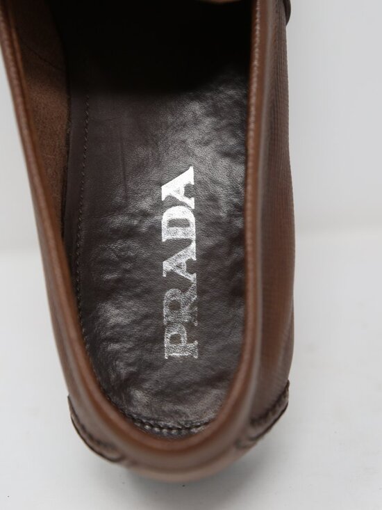 PRADA Mens Brown Leather Slip On Penny Loafers Size US 9 || UK 10 Milano Driving